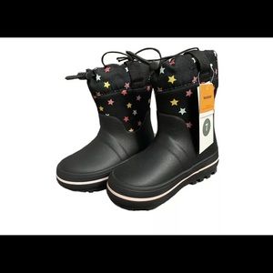 "New" Cat & Jack Youth Girls Robbie Waterproof Boots Black Polka Dot Size 7T